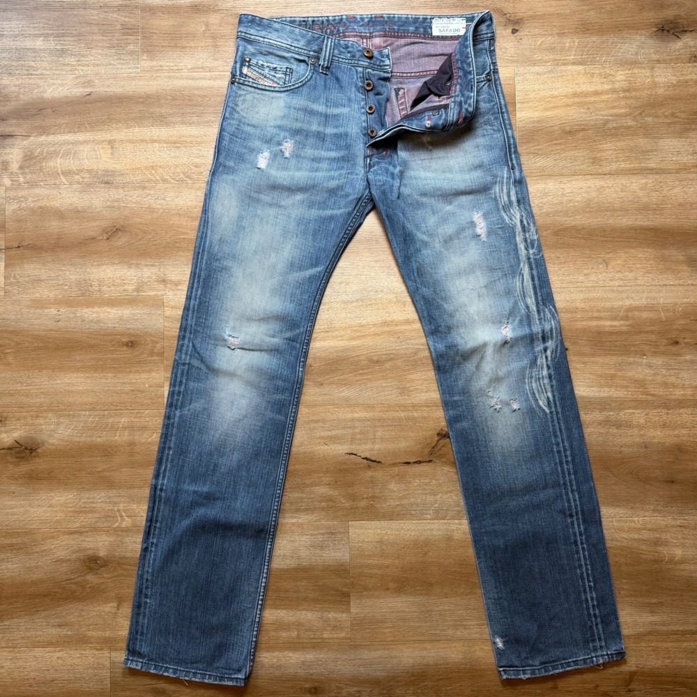 Diesel Safado Jeans Men 30x32 Blue Slim Straight Made in Italy Distressed 0804K
